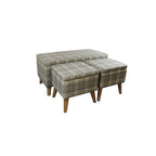 Taupe and Blue Plaid Storage Bench and Ottoman Three Piece Set