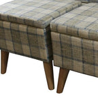 Taupe and Blue Plaid Storage Bench and Ottoman Three Piece Set