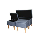 Taupe and Blue Plaid Storage Bench and Ottoman Three Piece Set
