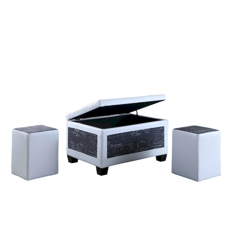 Taupe and Blue Plaid Storage Bench and Ottoman Three Piece Set