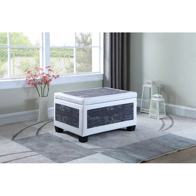 Taupe and Blue Plaid Storage Bench and Ottoman Three Piece Set