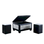 Taupe and Blue Plaid Storage Bench and Ottoman Three Piece Set