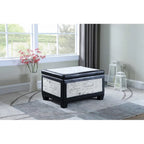 Taupe and Blue Plaid Storage Bench and Ottoman Three Piece Set