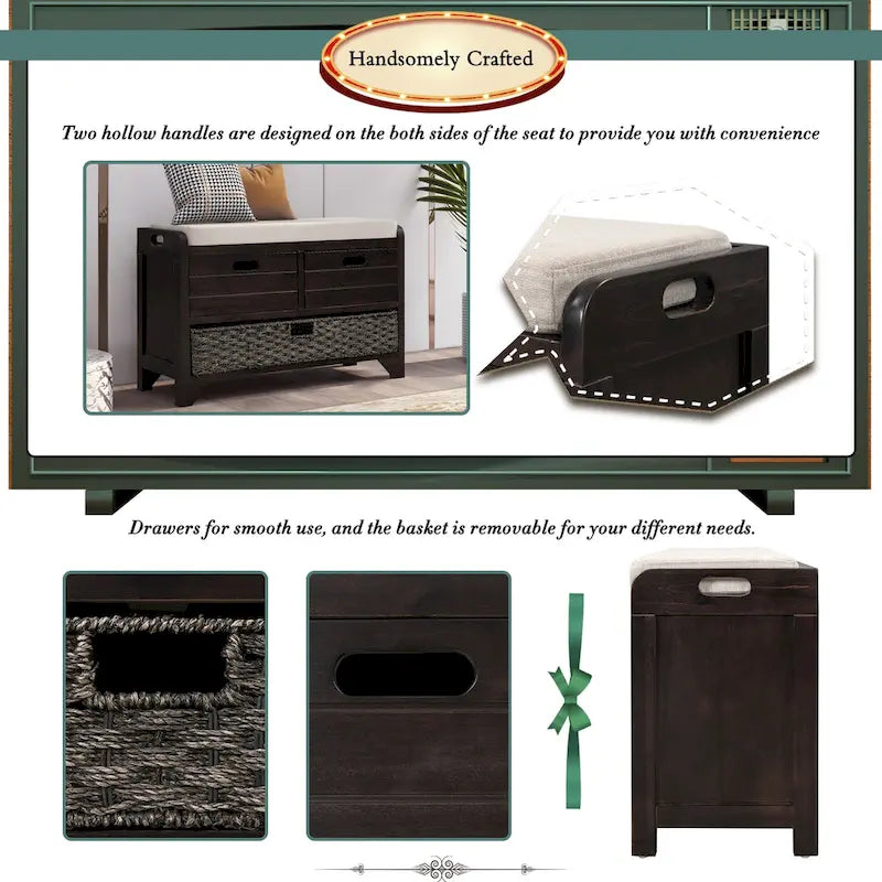 Fully Assembled Shoe Bench with Removable Cushion