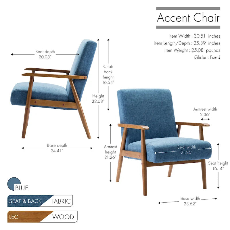 Porthos Home Gelso Fabric Accent Chair with Rubberwood Legs