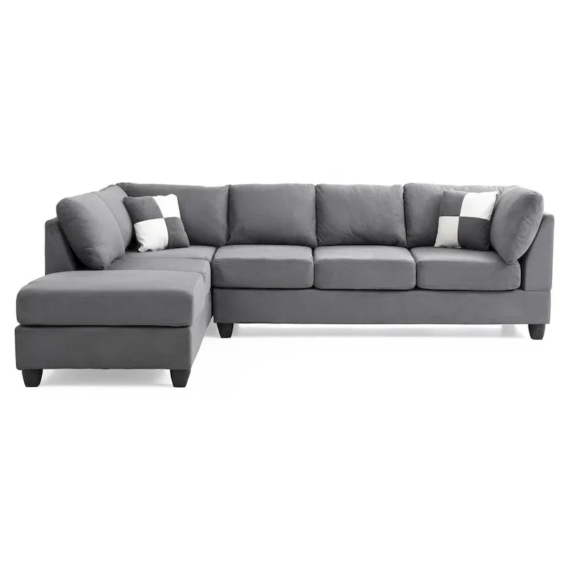 Malone 111 in. Suede 4-Seater Sectional Sofa with 2-Throw Pillow - 111 L x 78 W x 34 H