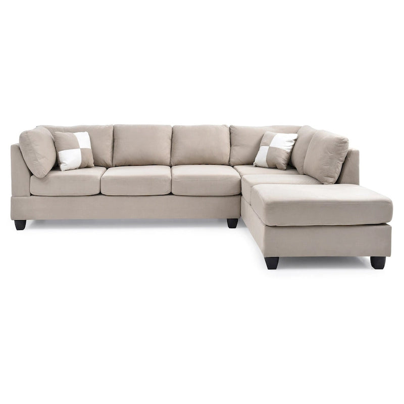 Malone 111 in. Suede 4-Seater Sectional Sofa with 2-Throw Pillow - 111 L x 78 W x 34 H