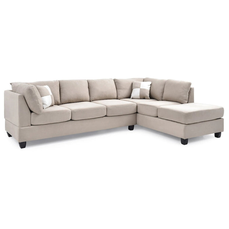 Malone 111 in. Suede 4-Seater Sectional Sofa with 2-Throw Pillow - 111 L x 78 W x 34 H