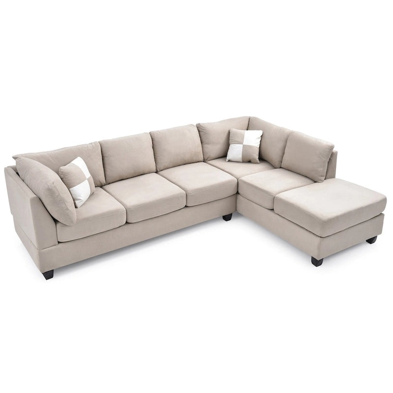 Malone 111 in. Suede 4-Seater Sectional Sofa with 2-Throw Pillow - 111 L x 78 W x 34 H