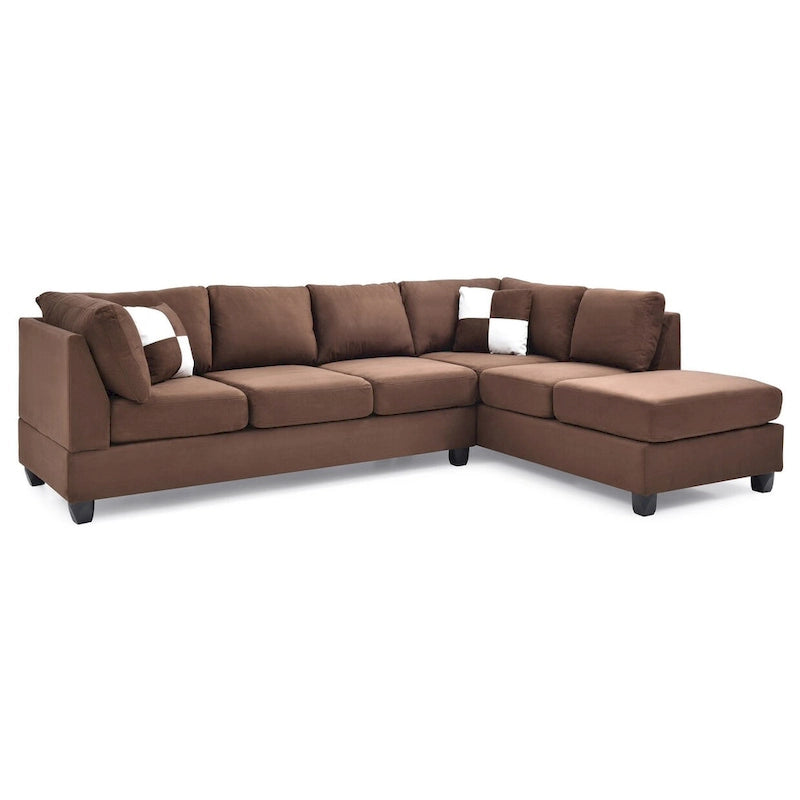 Malone 111 in. Suede 4-Seater Sectional Sofa with 2-Throw Pillow - 111 L x 78 W x 34 H