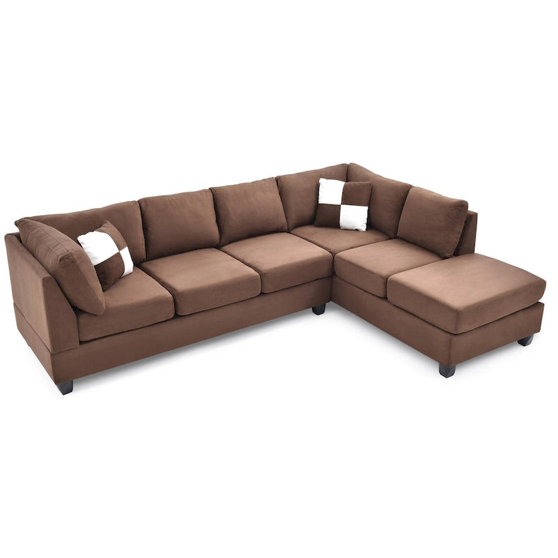 Malone 111 in. Suede 4-Seater Sectional Sofa with 2-Throw Pillow - 111 L x 78 W x 34 H