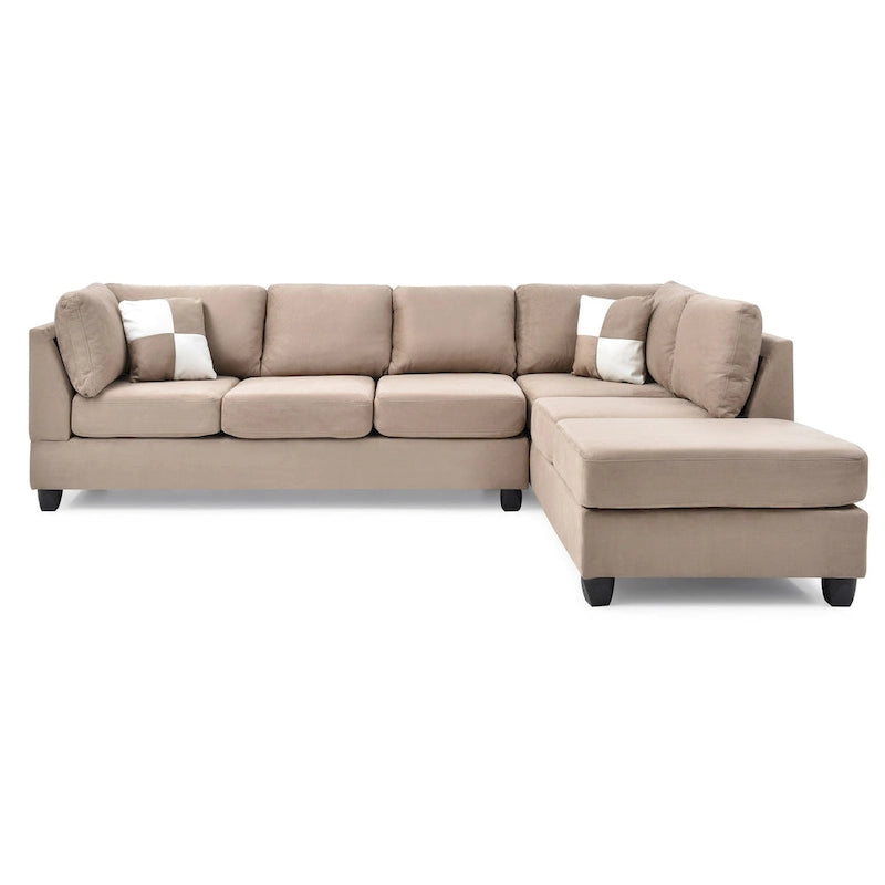 Malone 111 in. Suede 4-Seater Sectional Sofa with 2-Throw Pillow - 111 L x 78 W x 34 H