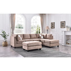 Malone 111 in. Suede 4-Seater Sectional Sofa with 2-Throw Pillow - 111 L x 78 W x 34 H