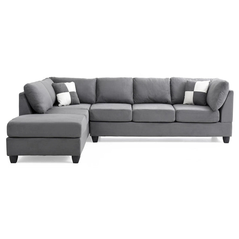 Malone 111 in. Suede 4-Seater Sectional Sofa with 2-Throw Pillow - 111 L x 78 W x 34 H