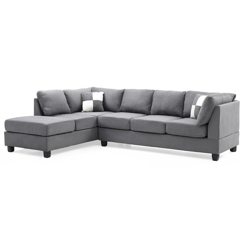 Malone 111 in. Suede 4-Seater Sectional Sofa with 2-Throw Pillow - 111 L x 78 W x 34 H