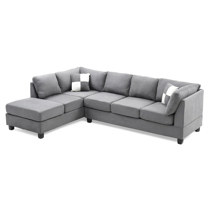 Malone 111 in. Suede 4-Seater Sectional Sofa with 2-Throw Pillow - 111 L x 78 W x 34 H
