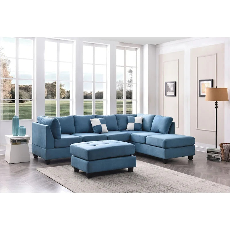 Malone 111 in. Suede 4-Seater Sectional Sofa with 2-Throw Pillow - 111 L x 78 W x 34 H