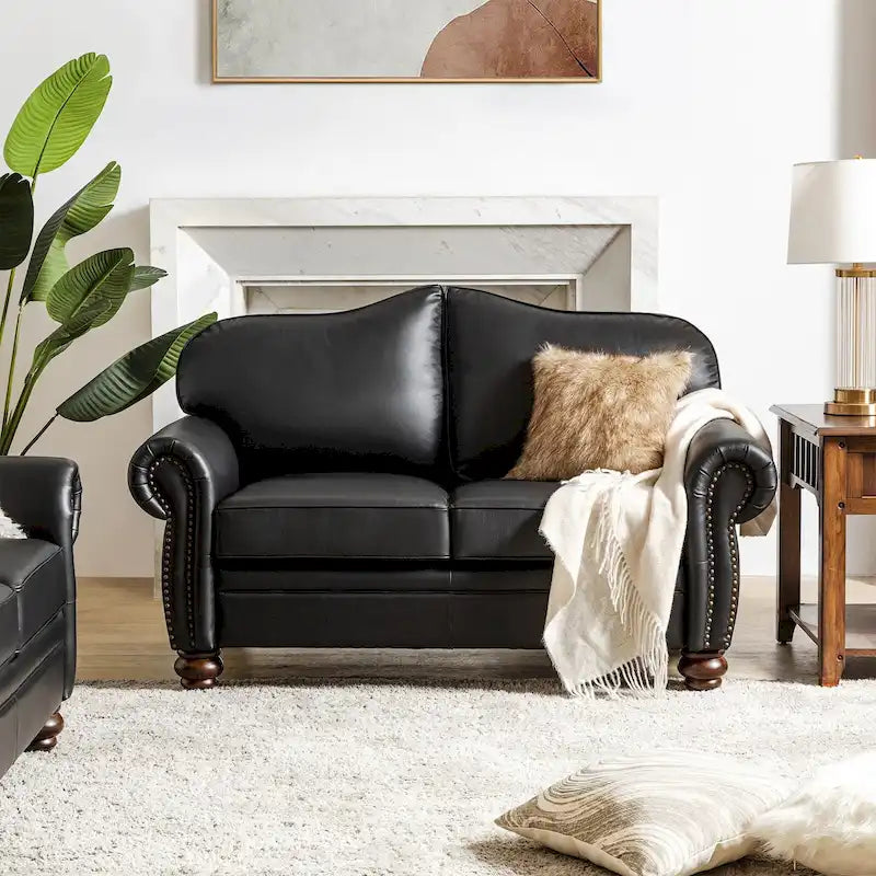 Angel Transitional Genuine Leather Sofa With Tufted Back by HULALA HOME