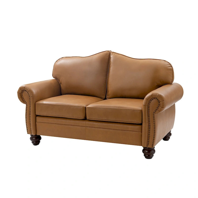 Angel Transitional Genuine Leather Sofa With Tufted Back by HULALA HOME