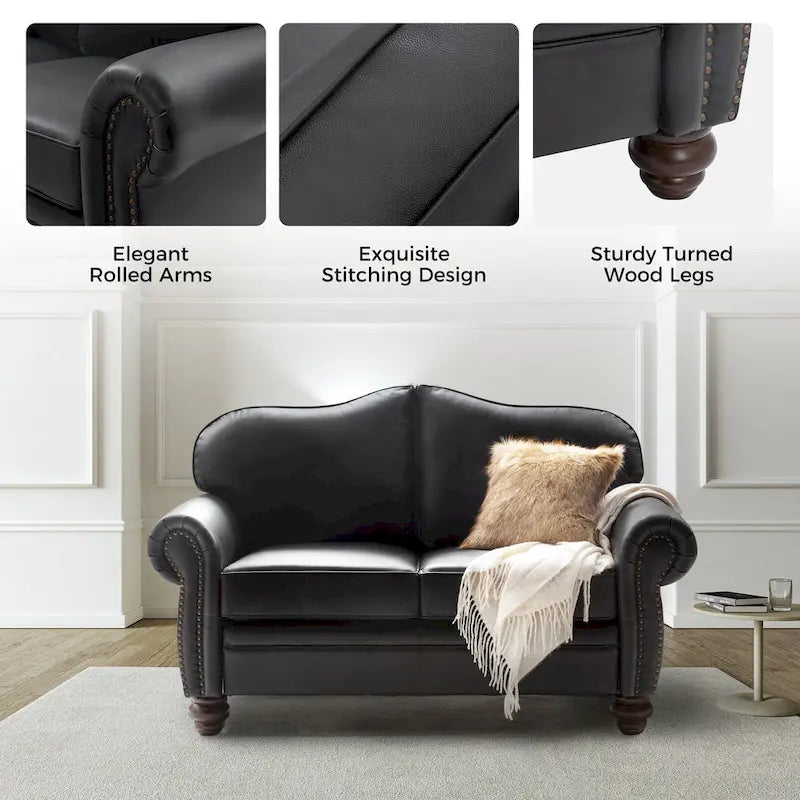 Angel Transitional Genuine Leather Sofa With Tufted Back by HULALA HOME