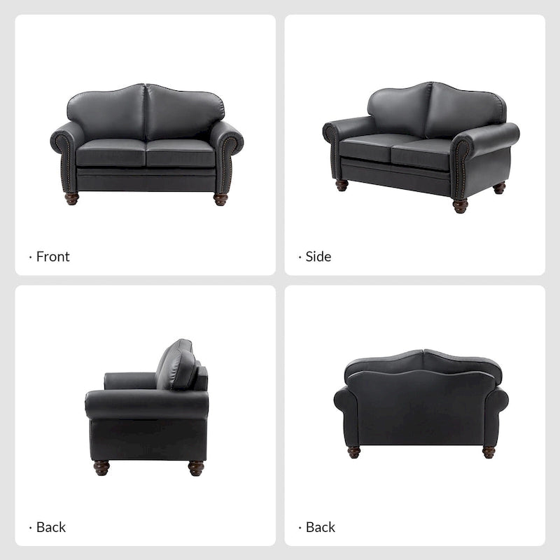 Angel Transitional Genuine Leather Sofa With Tufted Back by HULALA HOME