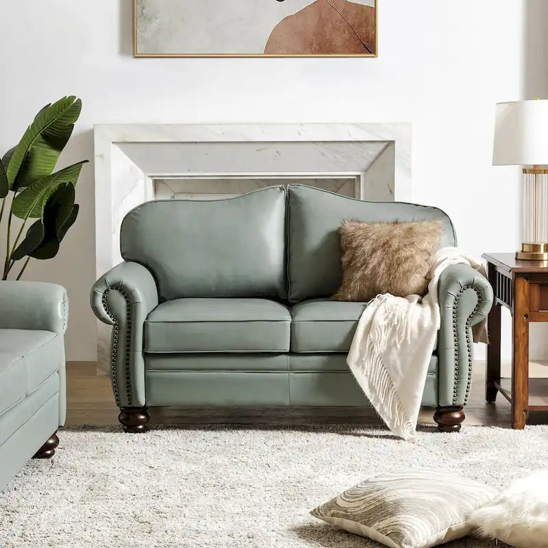 Angel Transitional Genuine Leather Sofa With Tufted Back by HULALA HOME