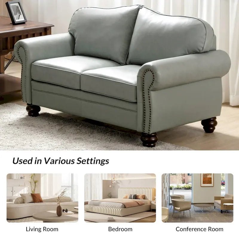 Angel Transitional Genuine Leather Sofa With Tufted Back by HULALA HOME