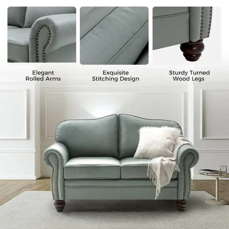 Angel Transitional Genuine Leather Sofa With Tufted Back by HULALA HOME