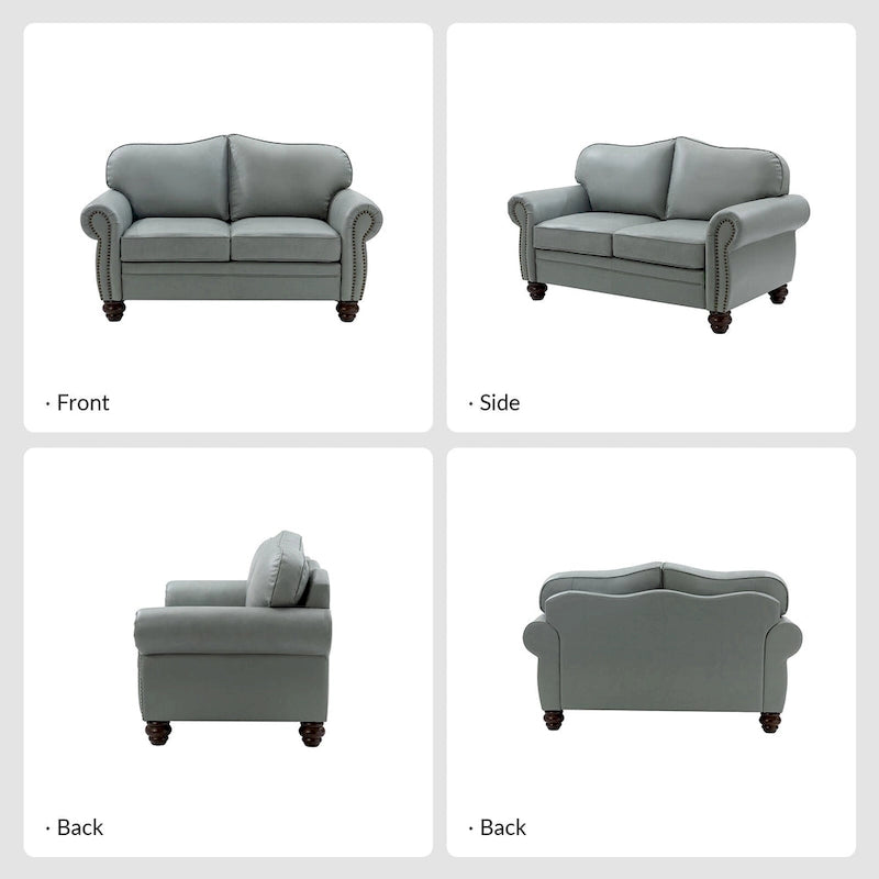 Angel Transitional Genuine Leather Sofa With Tufted Back by HULALA HOME