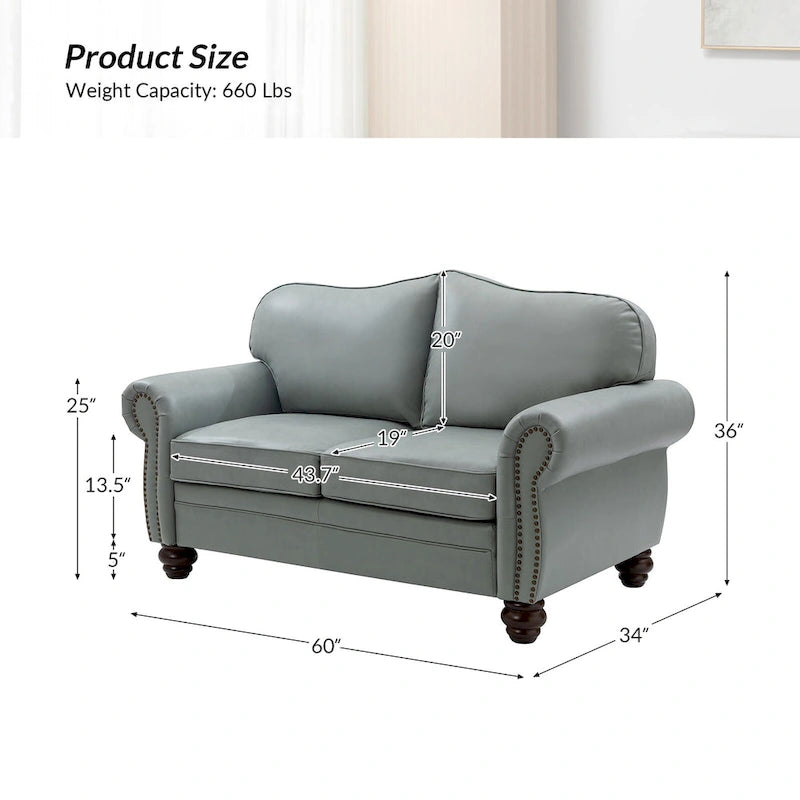 Angel Transitional Genuine Leather Sofa With Tufted Back by HULALA HOME