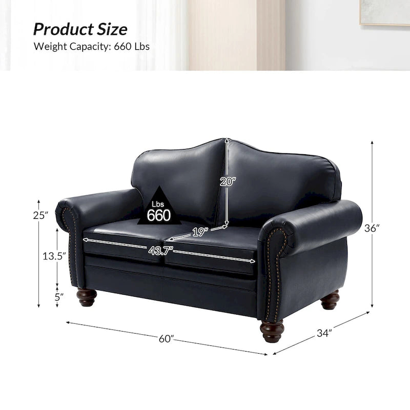 Angel Transitional Genuine Leather Sofa With Tufted Back by HULALA HOME