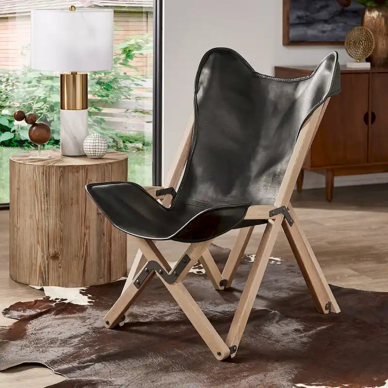 Cantu Genuine Top Grain Leather Tripolina Sling Chair by iNSPIRE Q Modern