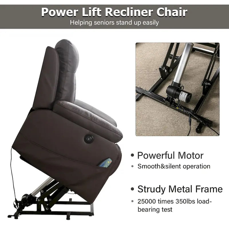 Modern Leather Power Reclining Heated Massage Chair for Elderly