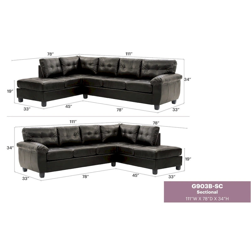 Gallant 111 in. W 2-piece Faux Leather L Shape Sectional Sofa - 78L x 111W x 32H
