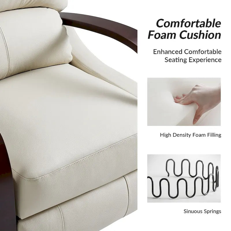 Alex Mid-century Modern Cigar Genuine Leather Manual Recliner with Wooden Curved Arms, Set of 2