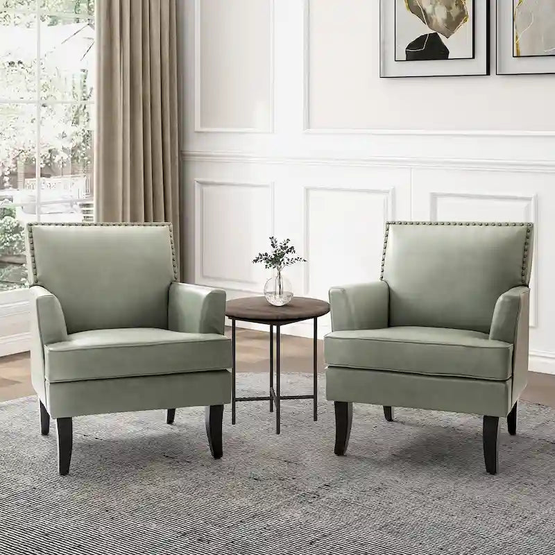 Nileus Modern Classic Polyester Accent Chair with Solid Wooden Legs Set of 2 by HULALA HOME
