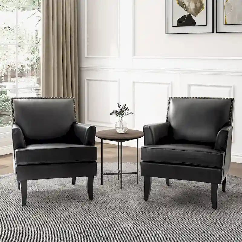 Nileus Modern Classic Polyester Accent Chair with Solid Wooden Legs Set of 2 by HULALA HOME