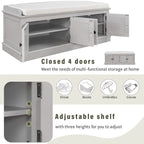 Entrance living room storage stool with removable mat and locker, 4 doors and adjustable shelves