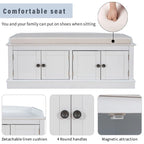 Entrance living room storage stool with removable mat and locker, 4 doors and adjustable shelves