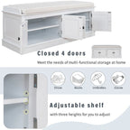 Entrance living room storage stool with removable mat and locker, 4 doors and adjustable shelves