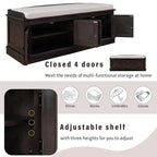 Entrance living room storage stool with removable mat and locker, 4 doors and adjustable shelves