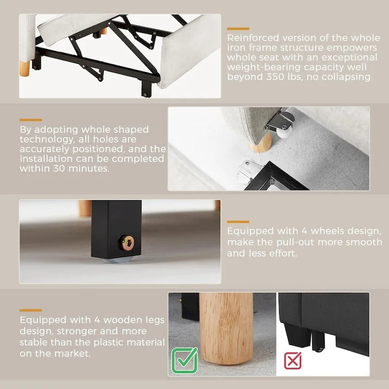 AECOJOY 3 in 1 Sleeper Sofa Chair w/ Pillow &Convertible Backrest