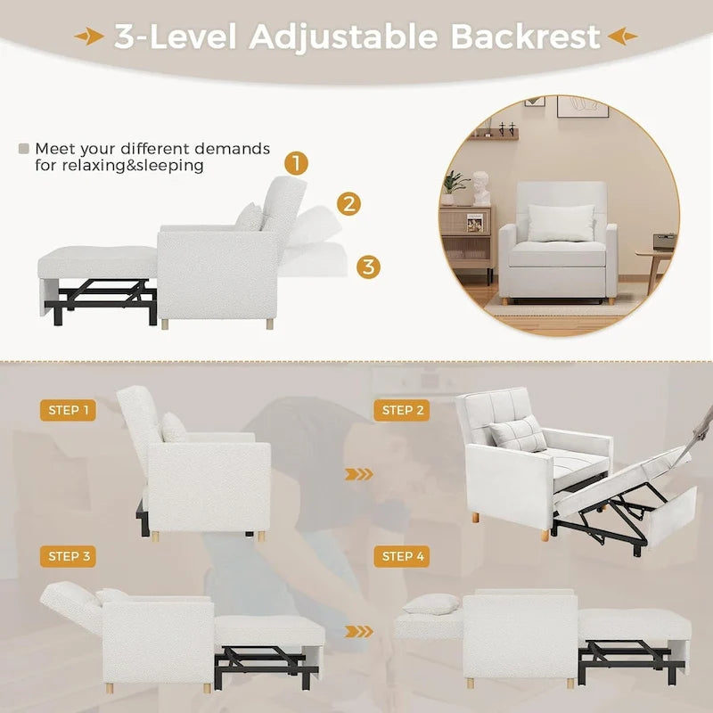 AECOJOY 3 in 1 Sleeper Sofa Chair w/ Pillow &Convertible Backrest