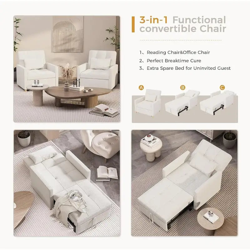AECOJOY 3 in 1 Sleeper Sofa Chair w/ Pillow &Convertible Backrest