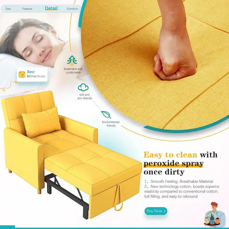 AECOJOY 3 in 1 Sleeper Sofa Chair w/ Pillow &Convertible Backrest