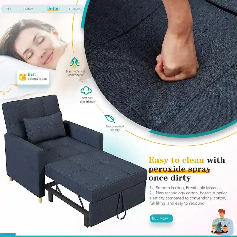 AECOJOY 3 in 1 Sleeper Sofa Chair w/ Pillow &Convertible Backrest