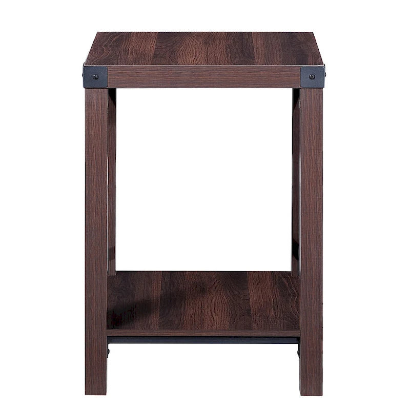 Ledel Rustic Farmhouse End Table Accent Side Table with Storage Shelf