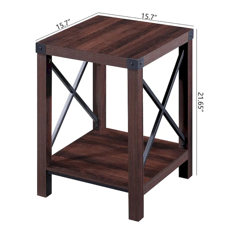 Ledel Rustic Farmhouse End Table Accent Side Table with Storage Shelf