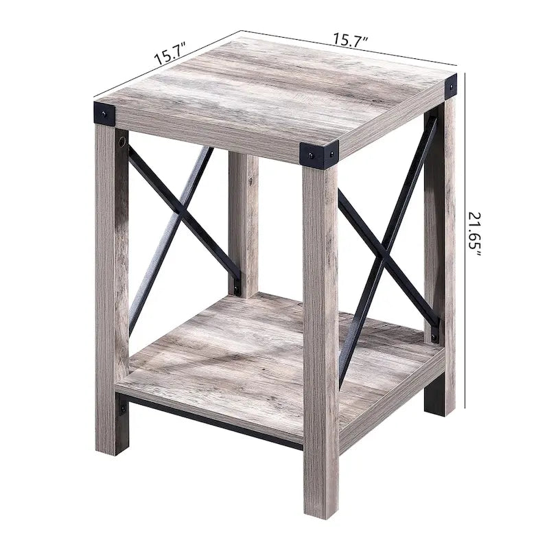 Ledel Rustic Farmhouse End Table Accent Side Table with Storage Shelf