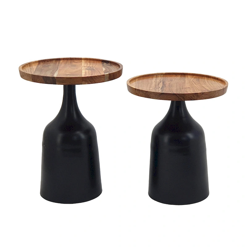 A&B Home Sergilis Acacia and Aluminum Trumpet Tables - Set of 2